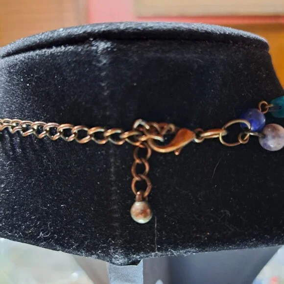 Handmade turquoise sodalite and glass tiered necklace 19" - Picture 3 of 5